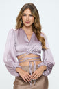 Silky Satin Wrap Crop Top with Tie