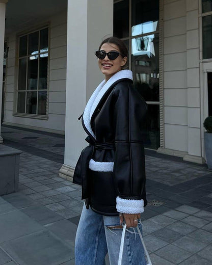 Leather And Fur Coat Women