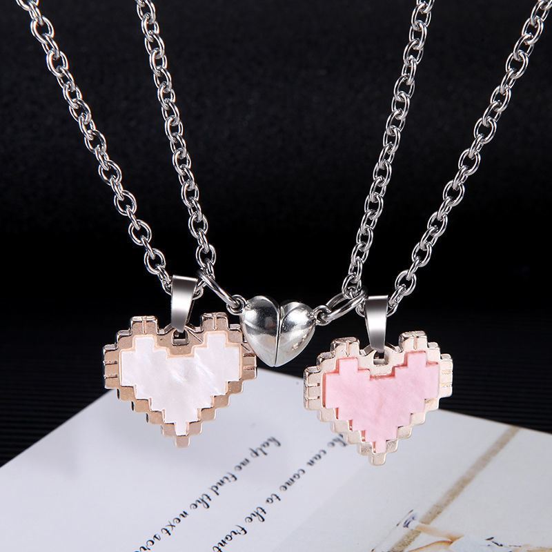 2pcs Magnetic Heart-shaped Mosaic Necklace Fashion Personality Couple
