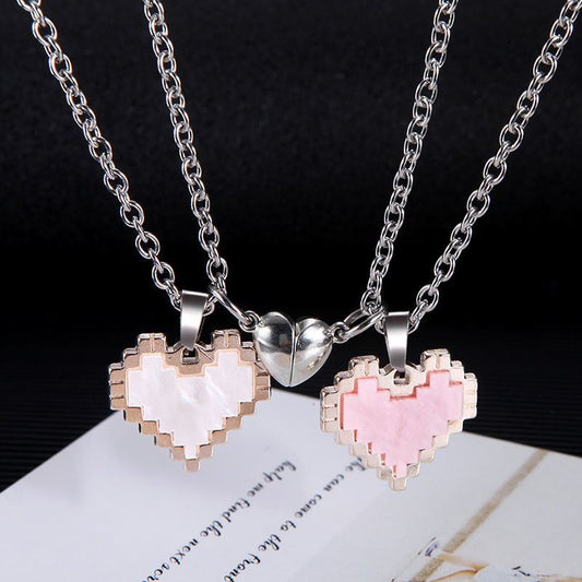 2pcs Magnetic Heart-shaped Mosaic Necklace Fashion Personality Couple