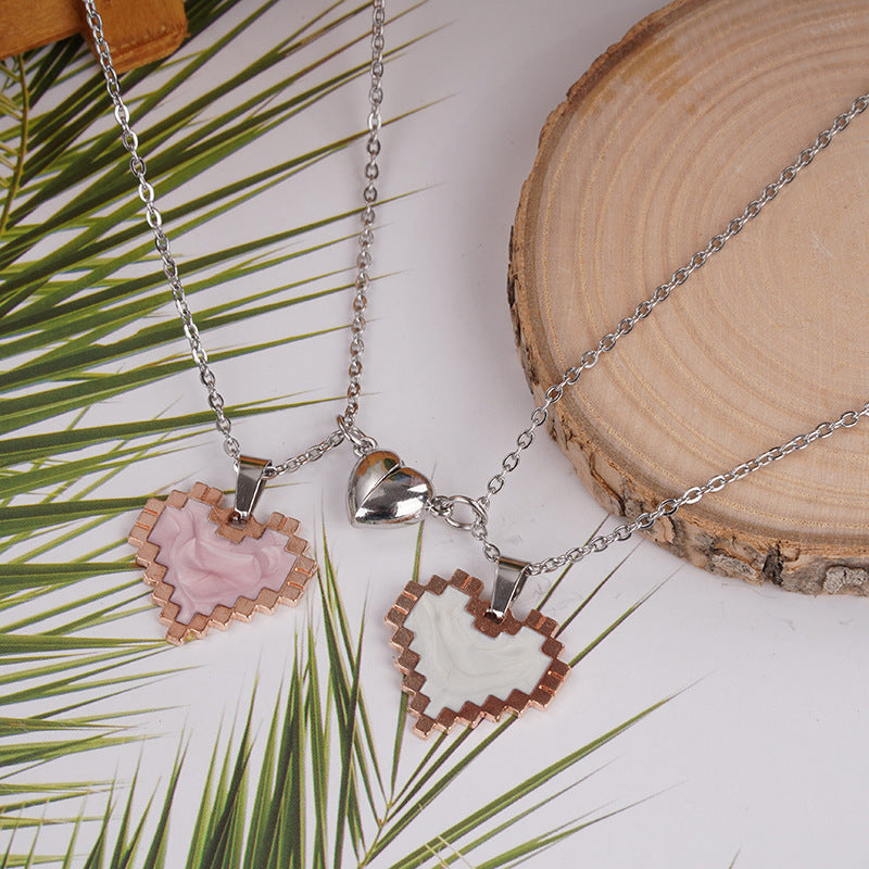 2pcs Magnetic Heart-shaped Mosaic Necklace Fashion Personality Couple