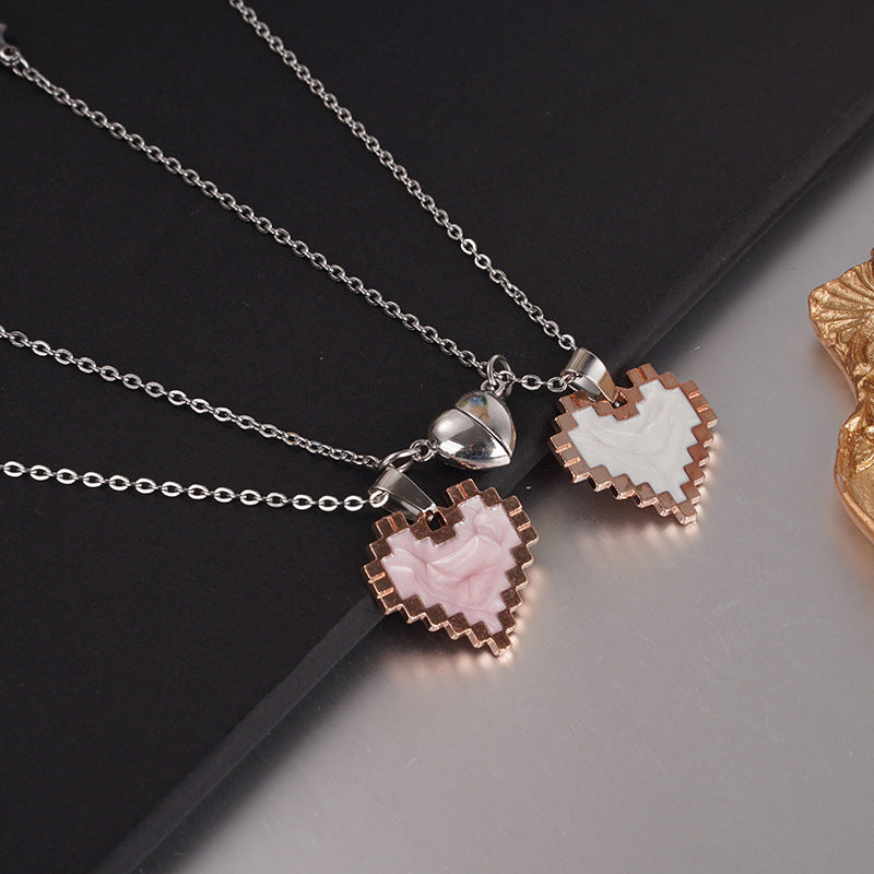 2pcs Magnetic Heart-shaped Mosaic Necklace Fashion Personality Couple