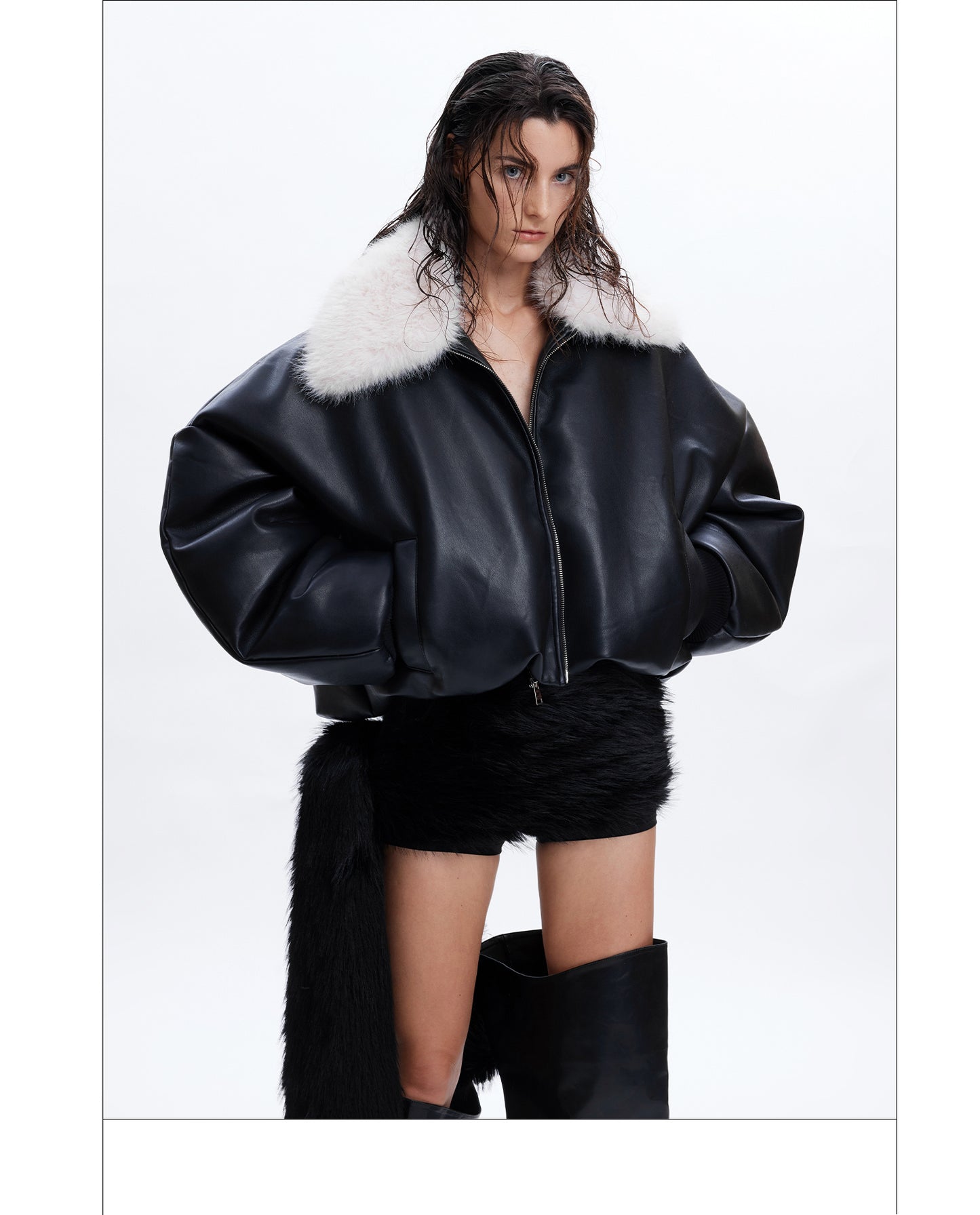 Cotton-padded Leather Coat