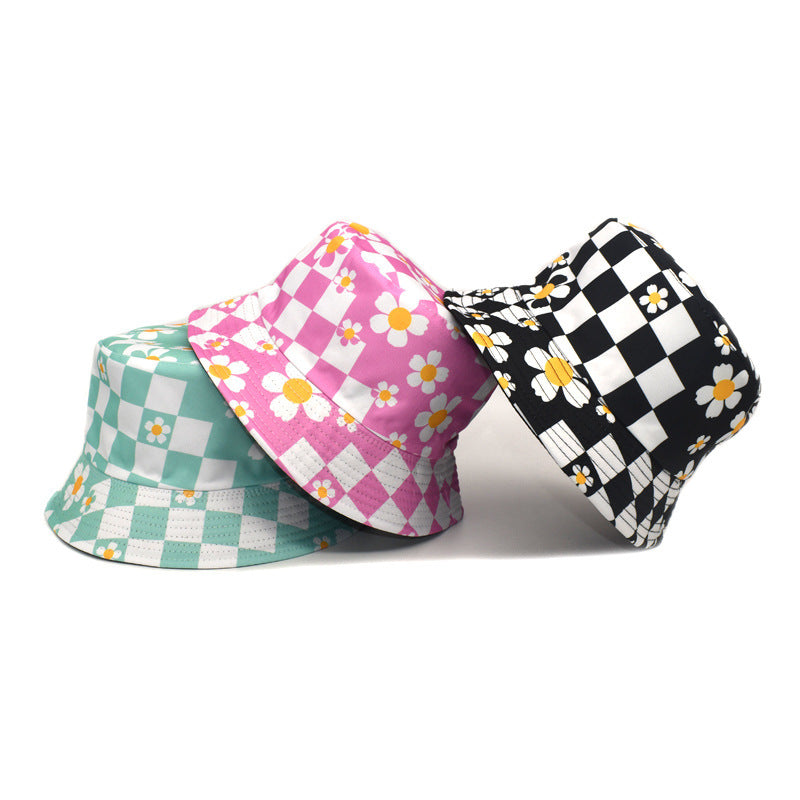 Plaid Floral Bucket Hat Sun-proof