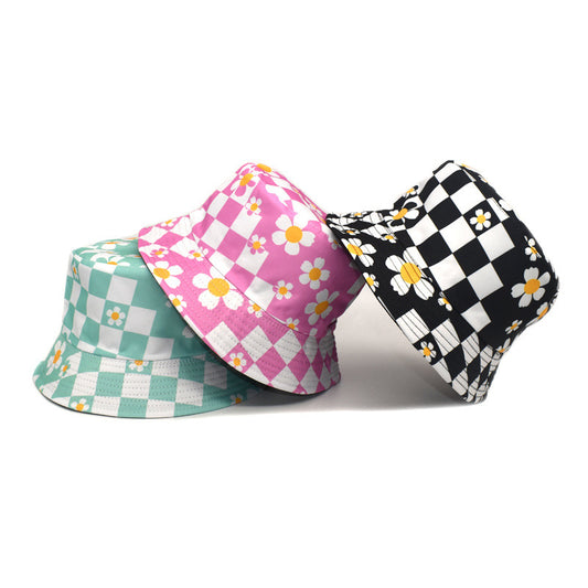 Plaid Floral Bucket Hat Sun-proof