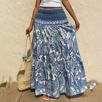 Women's Boho Floral Print Maxi Skirt