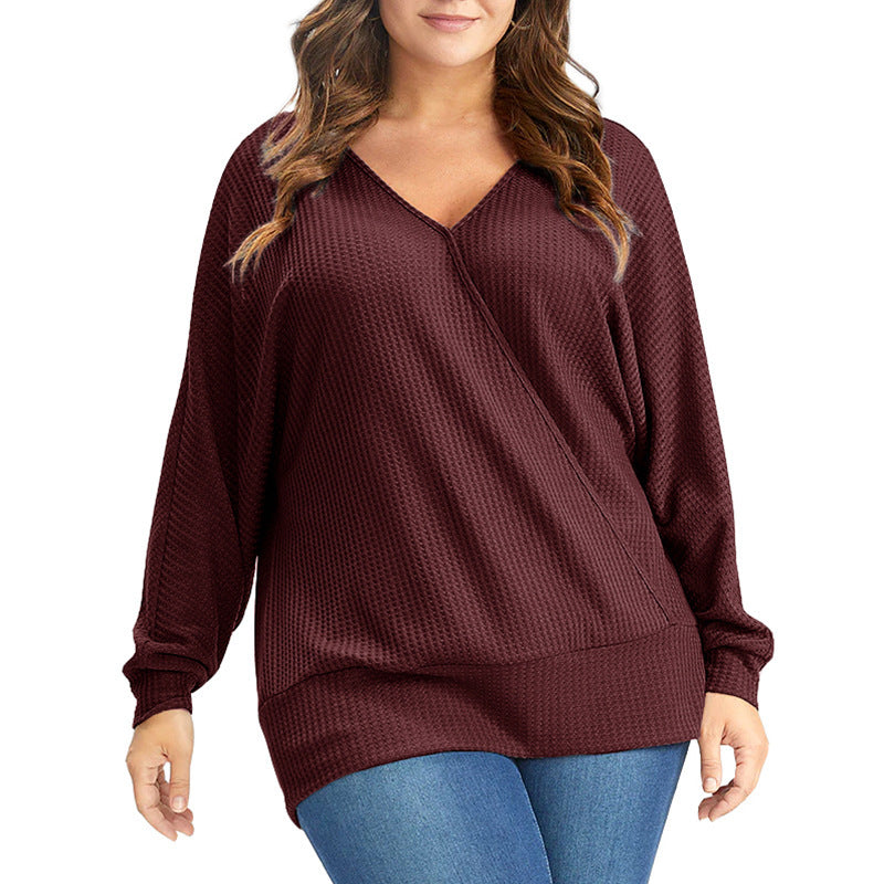Plus Size Women's Shirt Long Sleeve V-neck