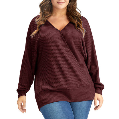 Plus Size Women's Shirt Long Sleeve V-neck