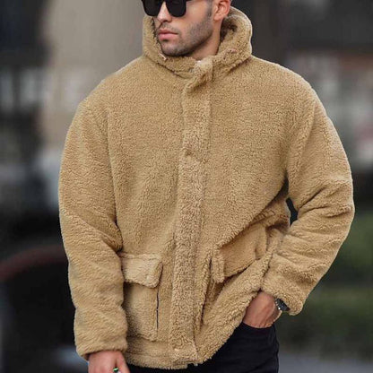 Men's Hooded Solid Color Coat Polar Fleece