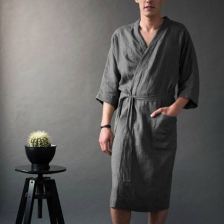 Solid Color Linen Pajamas Robe Bathrobe