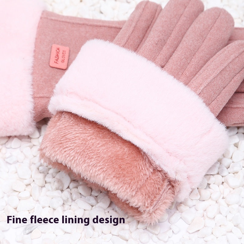 Women's Winter Velvet Padded Touch Screen Gloves