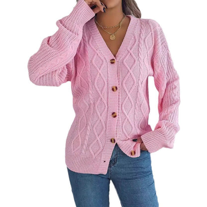 V-neck Long Sleeve Button Women's Sweater