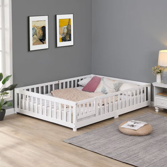 Twin Size Floor Bed With Door,Solid Wood Platform Bed Frame With