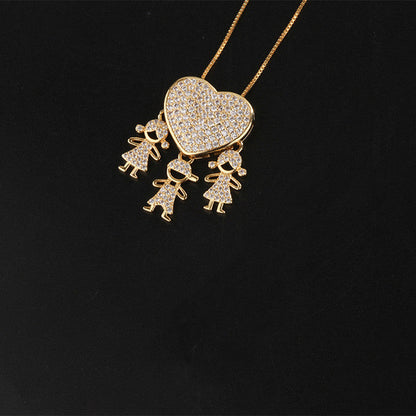 Fashion Jewelry Son Daughter Heart Gold Color Cubic Zirconia Family