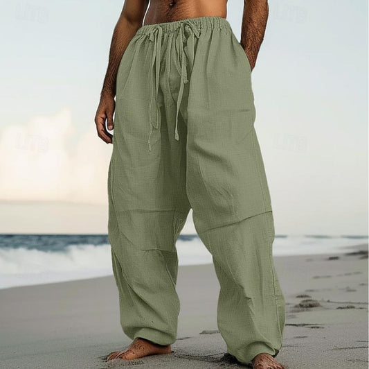 Beach Straight-leg Pants Plain Color Comfortable