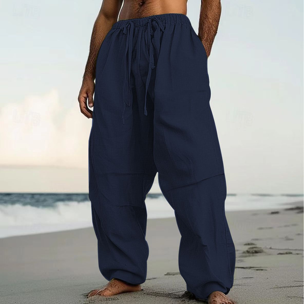 Beach Straight-leg Pants Plain Color Comfortable