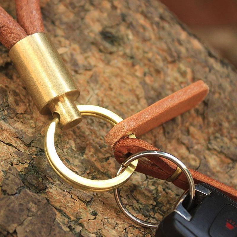 Round Leather Brass Keychain