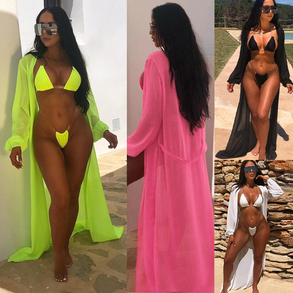 Bikini + long sleeve blouse three-piece swimsuit