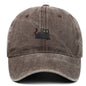 Black Cat Embroidered Washed Baseball Cap Sun Hat