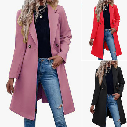Long Woolen Women's Double Breasted Coat