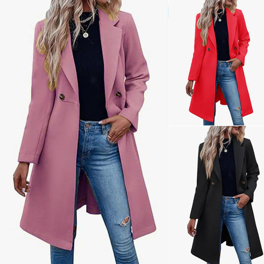 Long Woolen Women's Double Breasted Coat