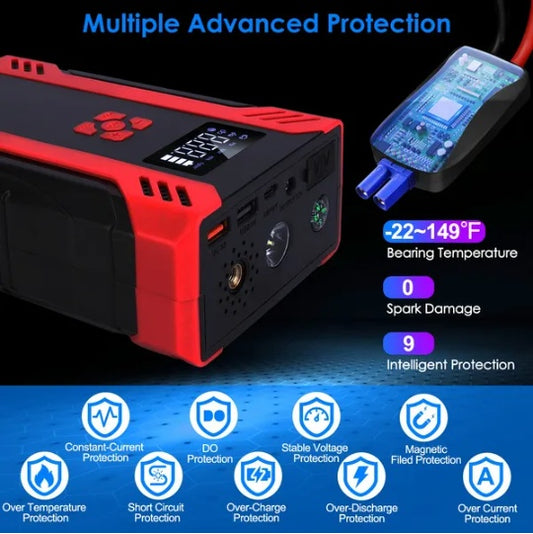 Car Jump Starter With Air Compressor Portable Car Battery Booster With Digital Tire Inflator