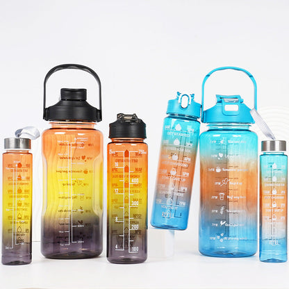 3-in-1 Gradient Color Motivational Water Bottles Set Plastic Straw