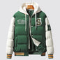 Men's Korean-style Slim-fit Green Hooded Thickened Thermal Coat