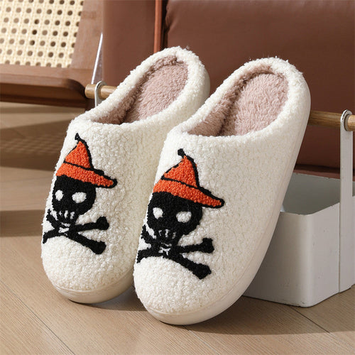 Halloween Skull Rose Slippers Winter Warm Indoor Floor Bedroom Home