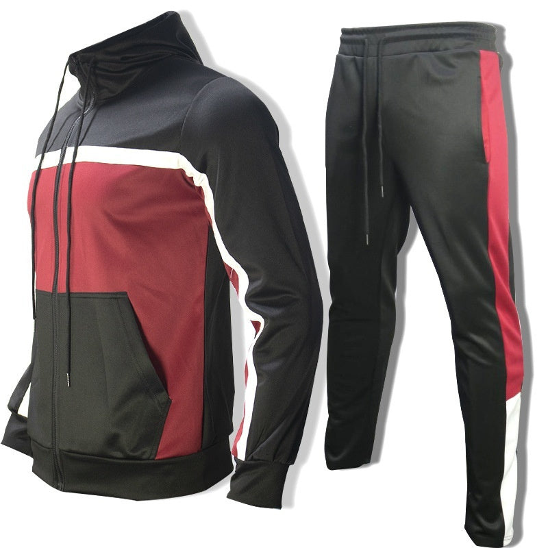 Men's Fashion Trendy Brand Contrast Color Sweatshirt Trousers Two-piece Set