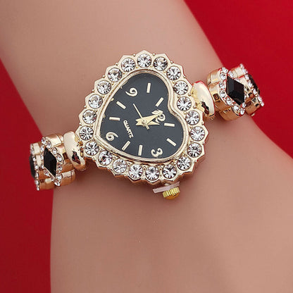 Fashion Love Shape Bracelet Watch Set Diamond Colored Heart Quartz