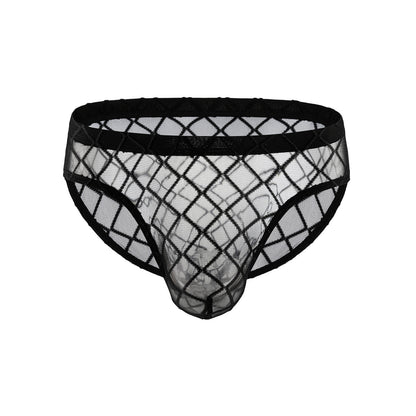 Men's Sexy See-through Underwear Diamond-shaped Network Low Waist Briefs Mesh