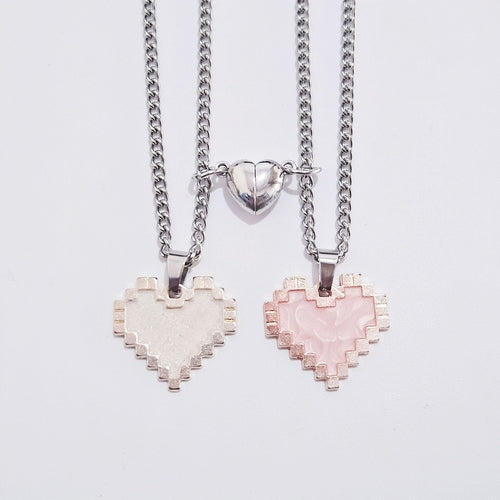 2pcs Magnetic Heart-shaped Mosaic Necklace Fashion Personality Couple