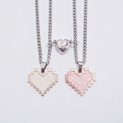 2pcs Magnetic Heart-shaped Mosaic Necklace Fashion Personality Couple