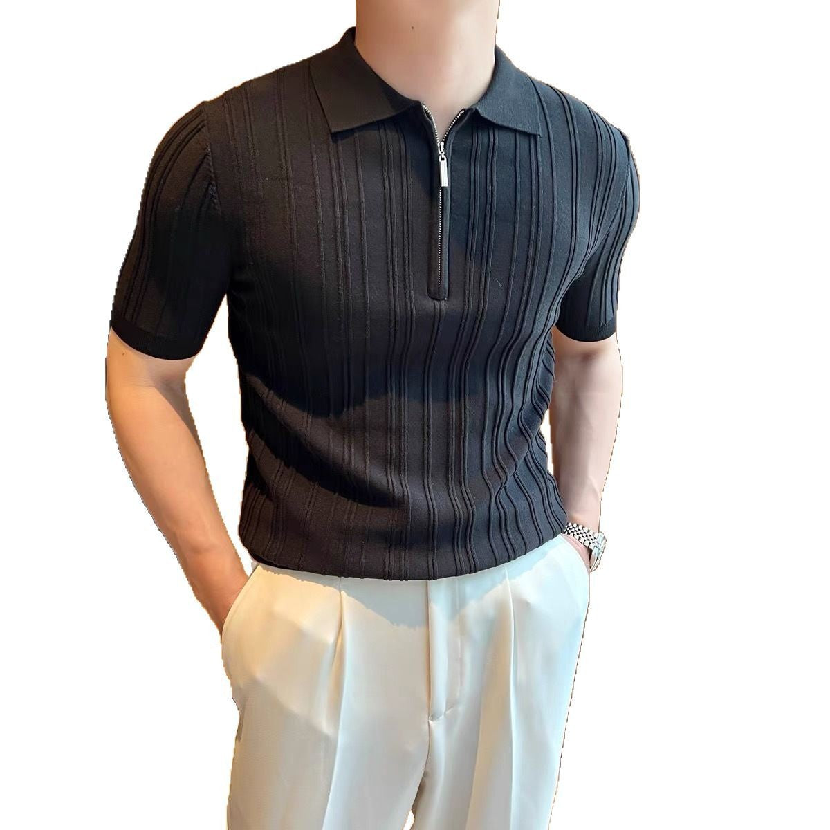 Casual Zipper Short Sleeve Men's Retro