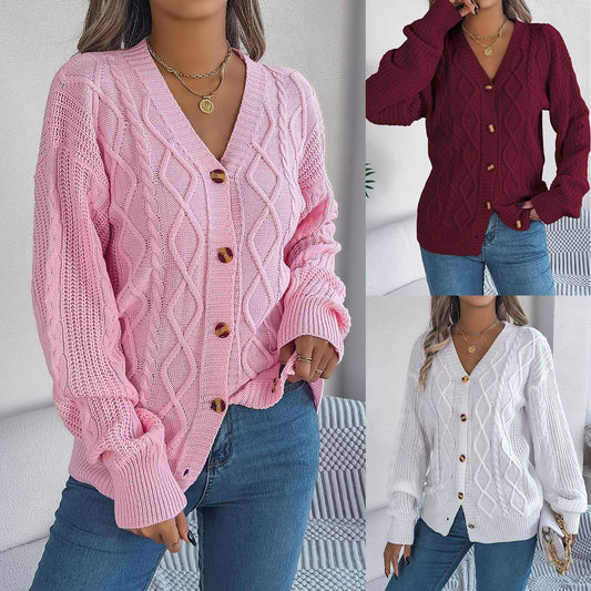 V-neck Long Sleeve Button Women's Sweater
