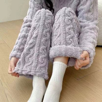 Autumn And Winter New Twist Zipper Couple Fleece-lined Thick Coral