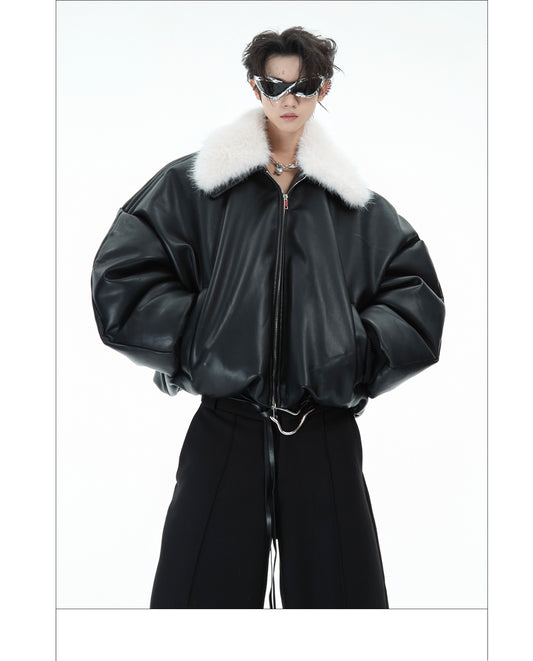 Cotton-padded Leather Coat