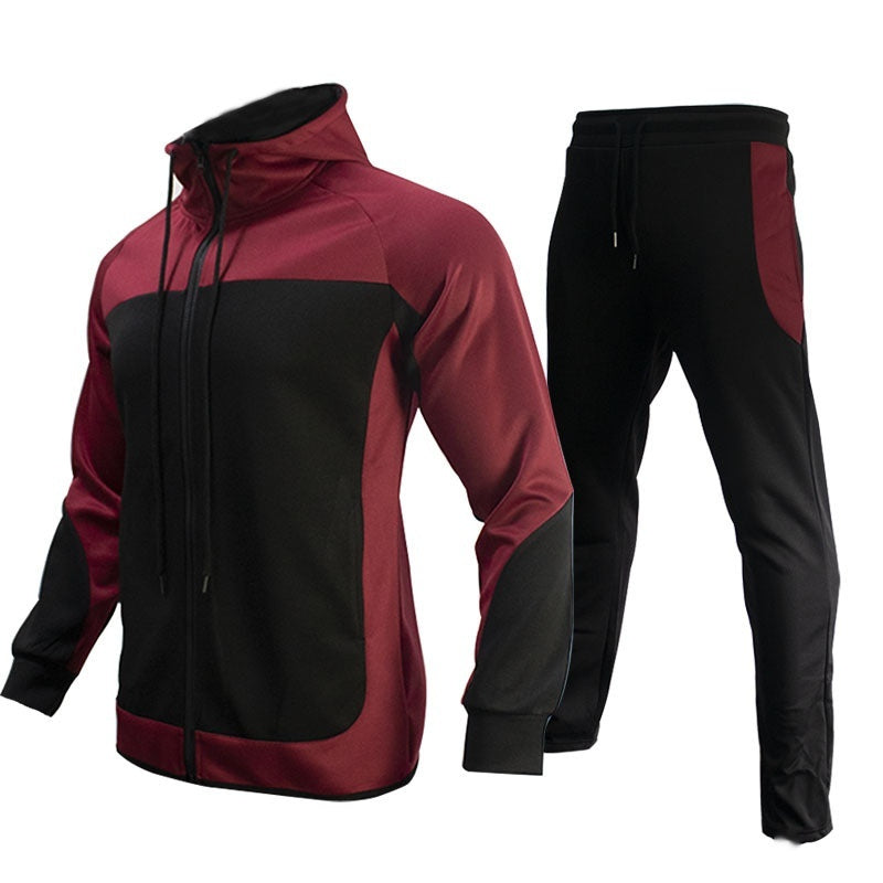 Men's Fashion Trendy Brand Contrast Color Sweatshirt Trousers Two-piece Set
