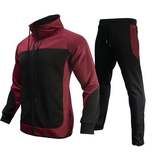 Men's Fashion Trendy Brand Contrast Color Sweatshirt Trousers Two-piece Set
