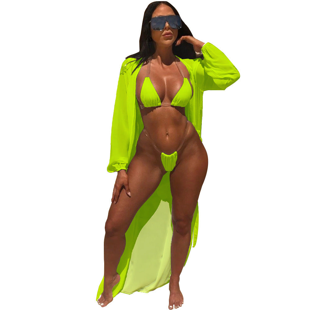 Bikini + long sleeve blouse three-piece swimsuit