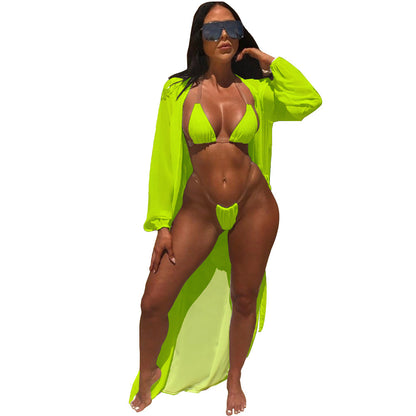 Bikini + long sleeve blouse three-piece swimsuit