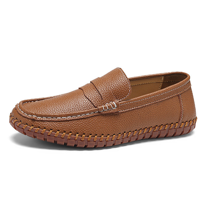 Hand-stitched Bottom Slip On Men's Casual Leather Shoes