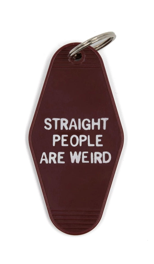 Straight People Are Weird Motel Style Keychain in Dark Red | LGBTQIA