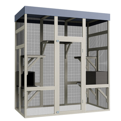 62.6' Outdoor Wooden Catio for Cats, Large Cat Enclosure with