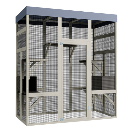 62.6' Outdoor Wooden Catio for Cats, Large Cat Enclosure with