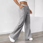 New Striped Trousers With Pockets Casual Versatile Loose Wide Leg