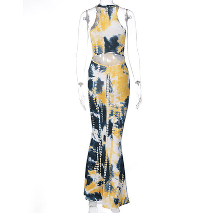 Printed round neck sleeveless dress