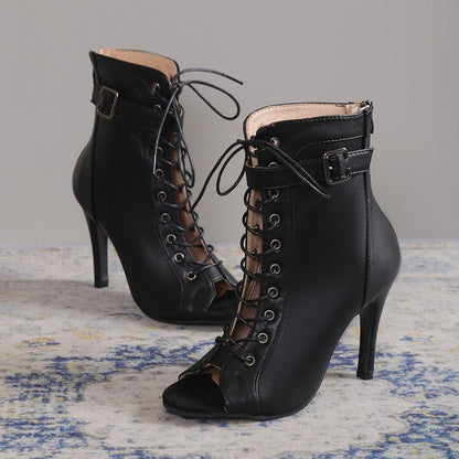 Women's Peep Toe High Heel Pumps Shoes Fashion Lace-up Buckle Sandals