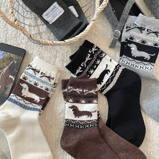 Sausage Dog Cute Mid-calf Length Wool Socks